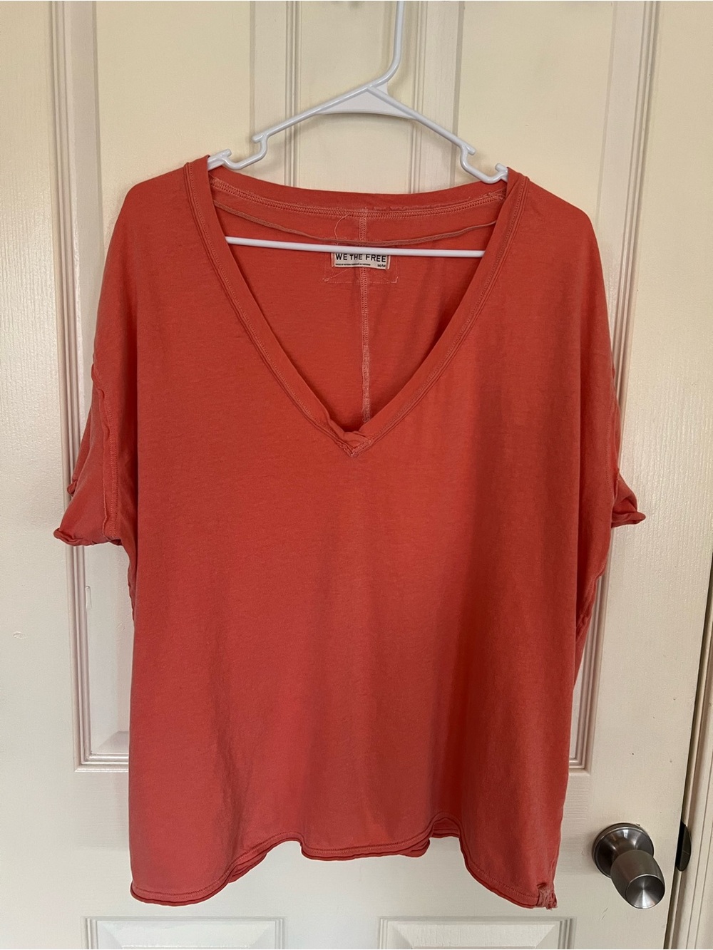 Free People We The Free Coral Orange Oversized V Neck Tee M